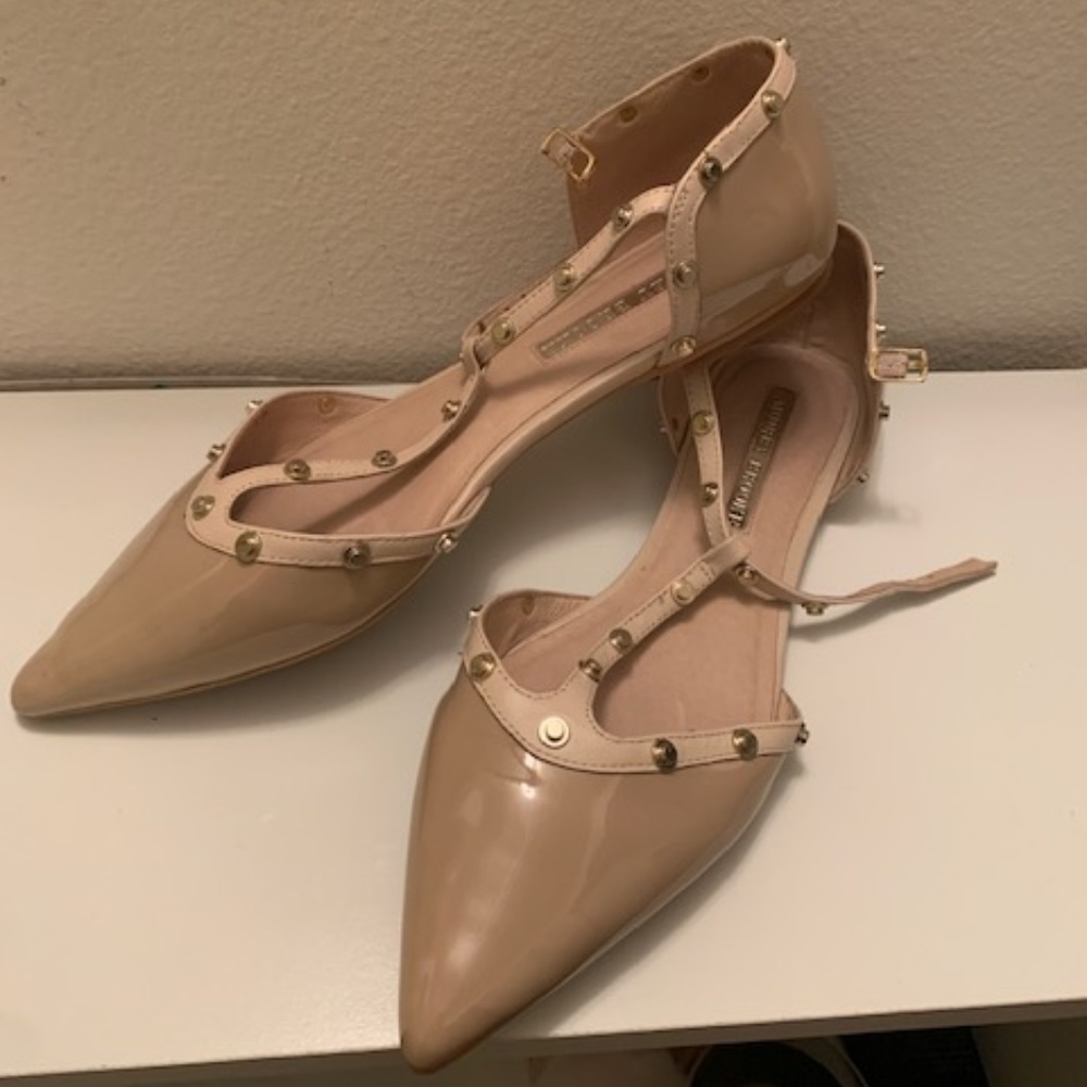 Audrey Brooke Tan Flats with gold studs